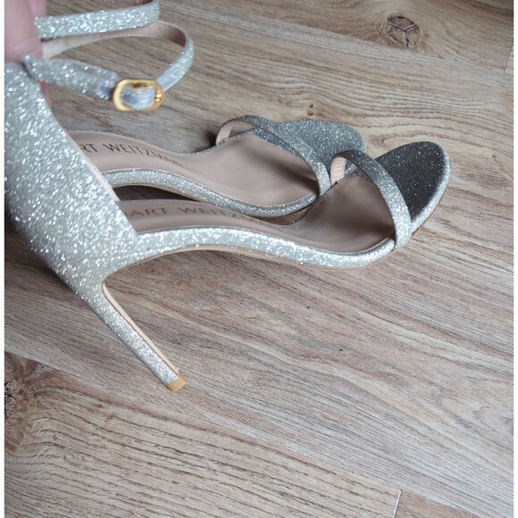 Stuart Weitzman Nudistsong Nudist Heel Sandals Womens 7 Fine Glitter - Picture 9 of 15